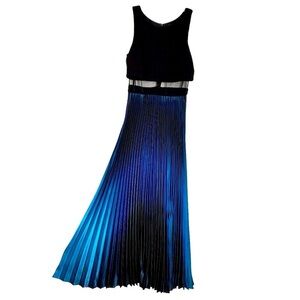 Betsy and Adam sleeveless pleated ombré shimmer gown